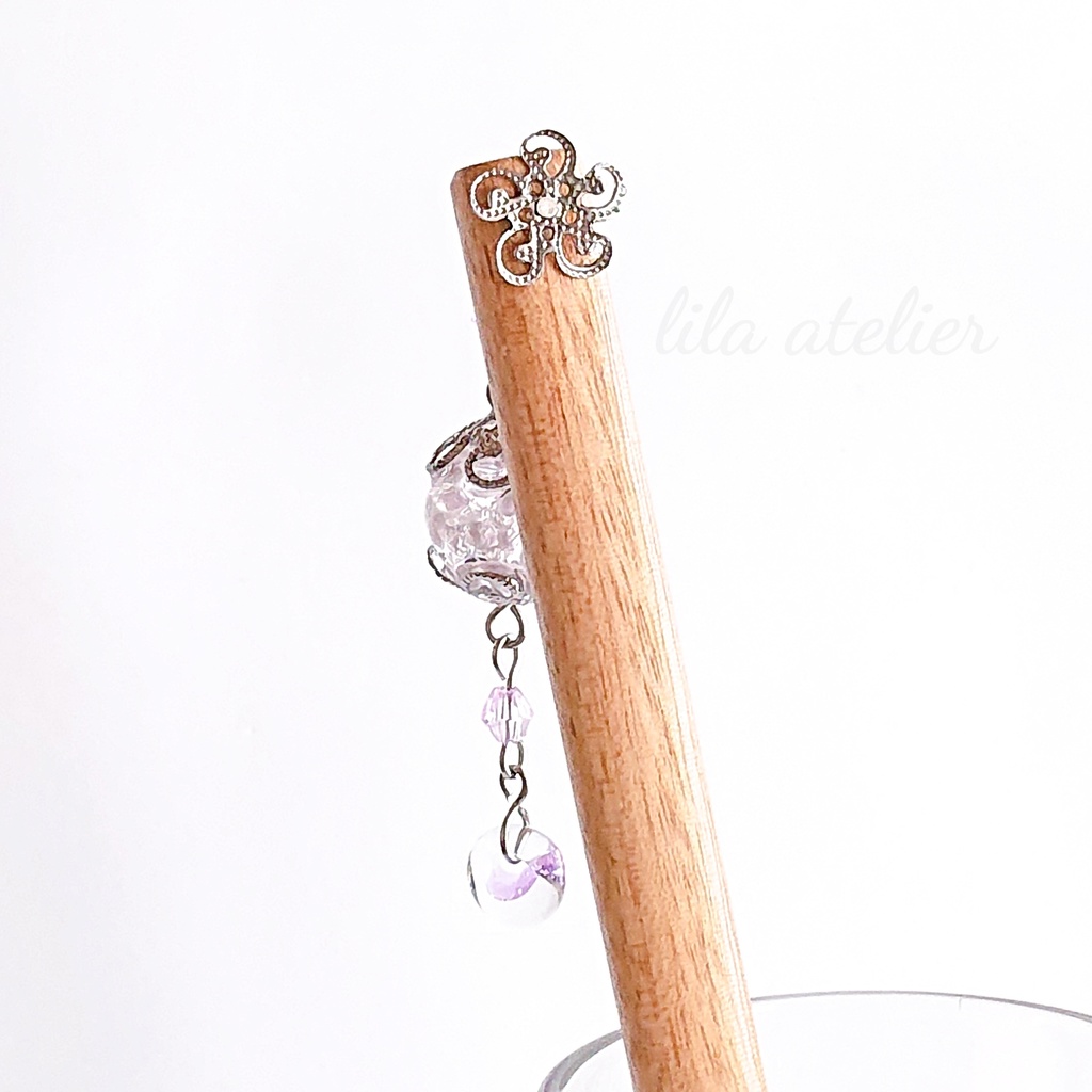 かすみ珠【紫】木製かんざし(金属アレルギー対応)