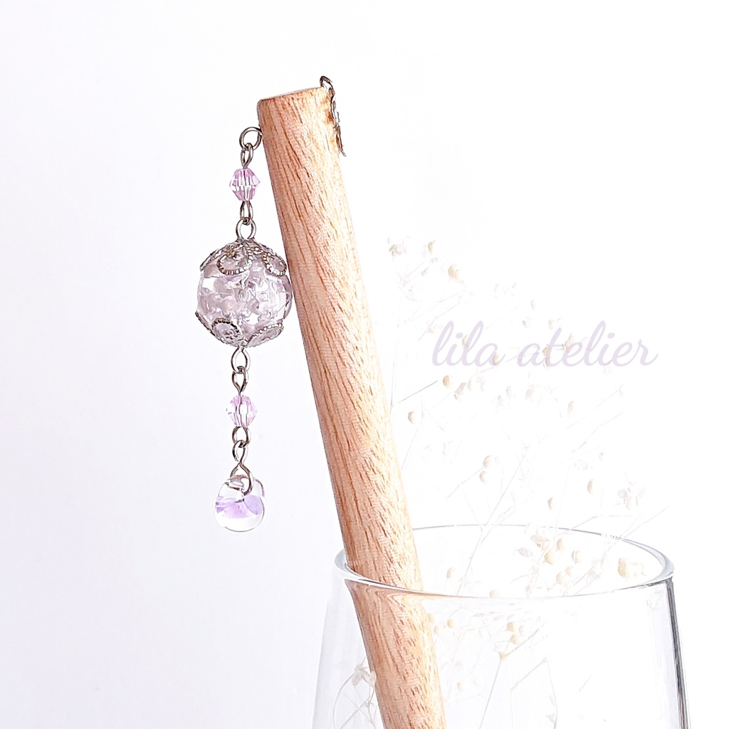 かすみ珠【紫】木製かんざし(金属アレルギー対応)