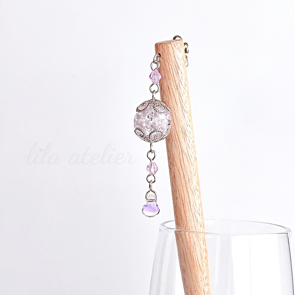 かすみ珠【紫】木製かんざし(金属アレルギー対応)