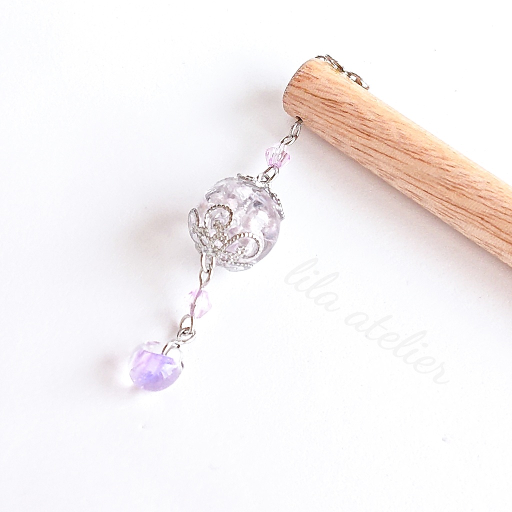 かすみ珠【紫】木製かんざし(金属アレルギー対応)