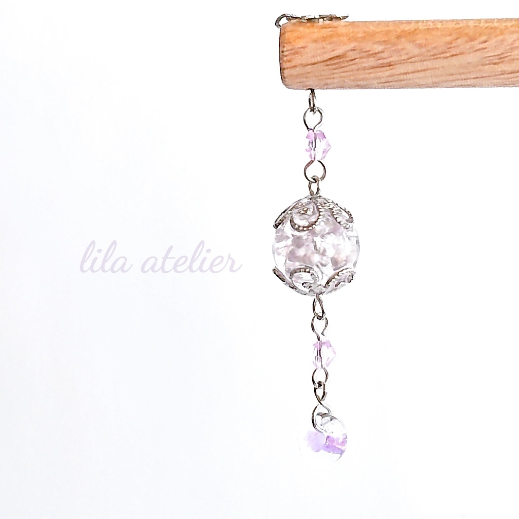 かすみ珠【紫】木製かんざし(金属アレルギー対応)