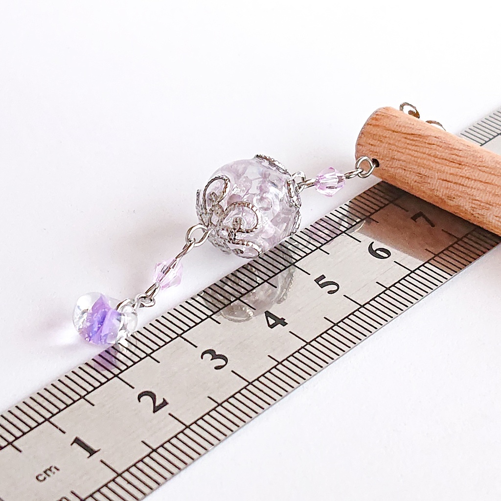 かすみ珠【紫】木製かんざし(金属アレルギー対応)