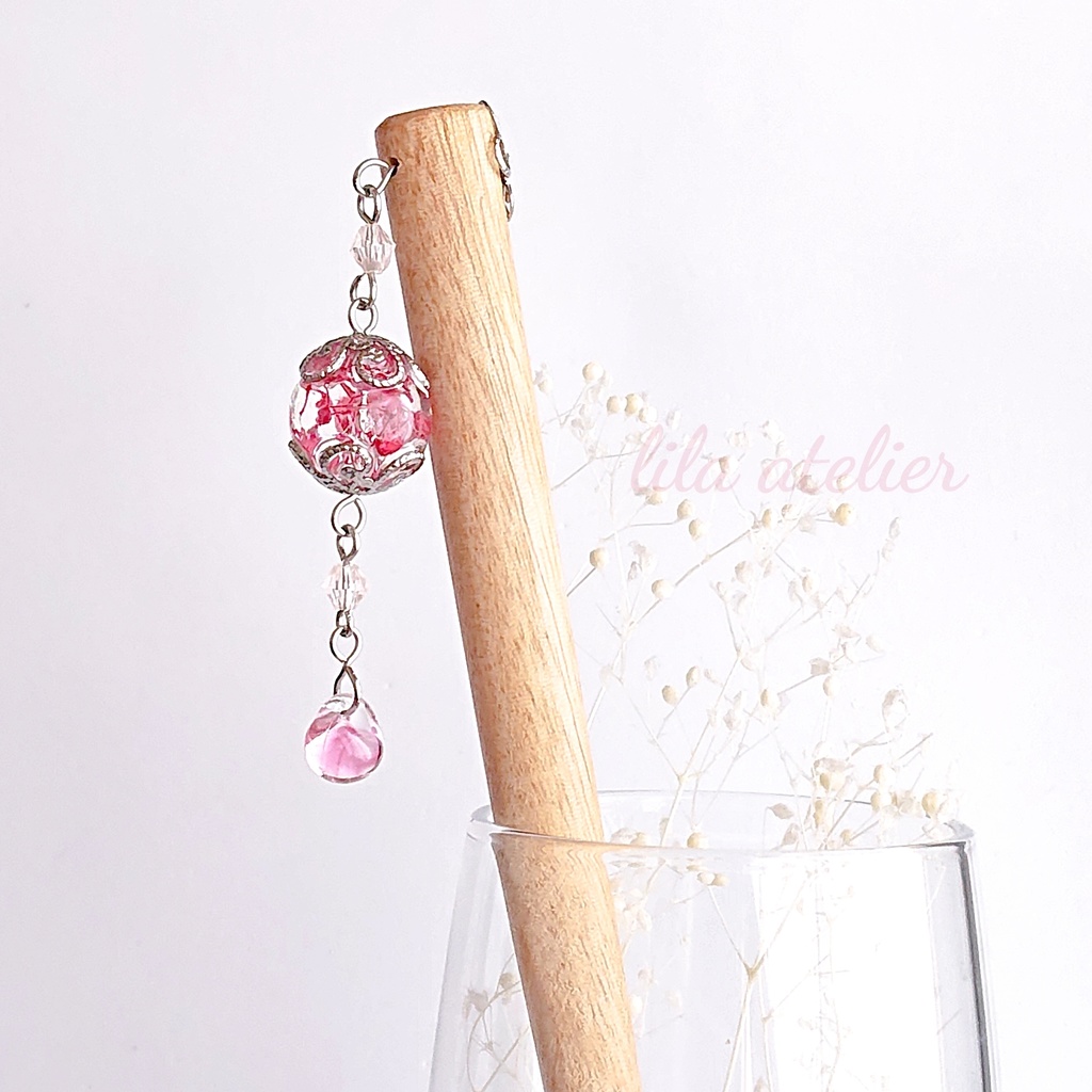 かすみ珠【紅】木製かんざし(金属アレルギー対応)