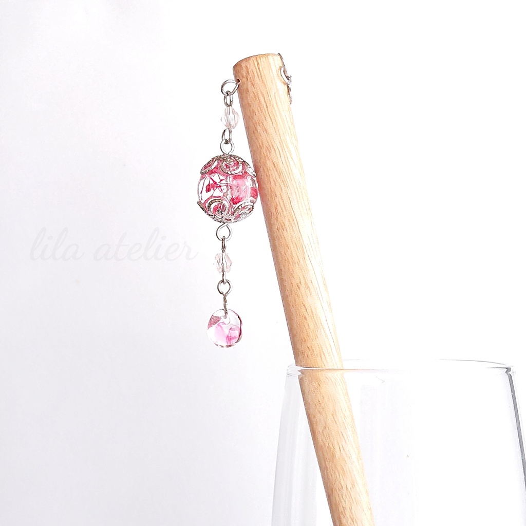 かすみ珠【紅】木製かんざし(金属アレルギー対応)