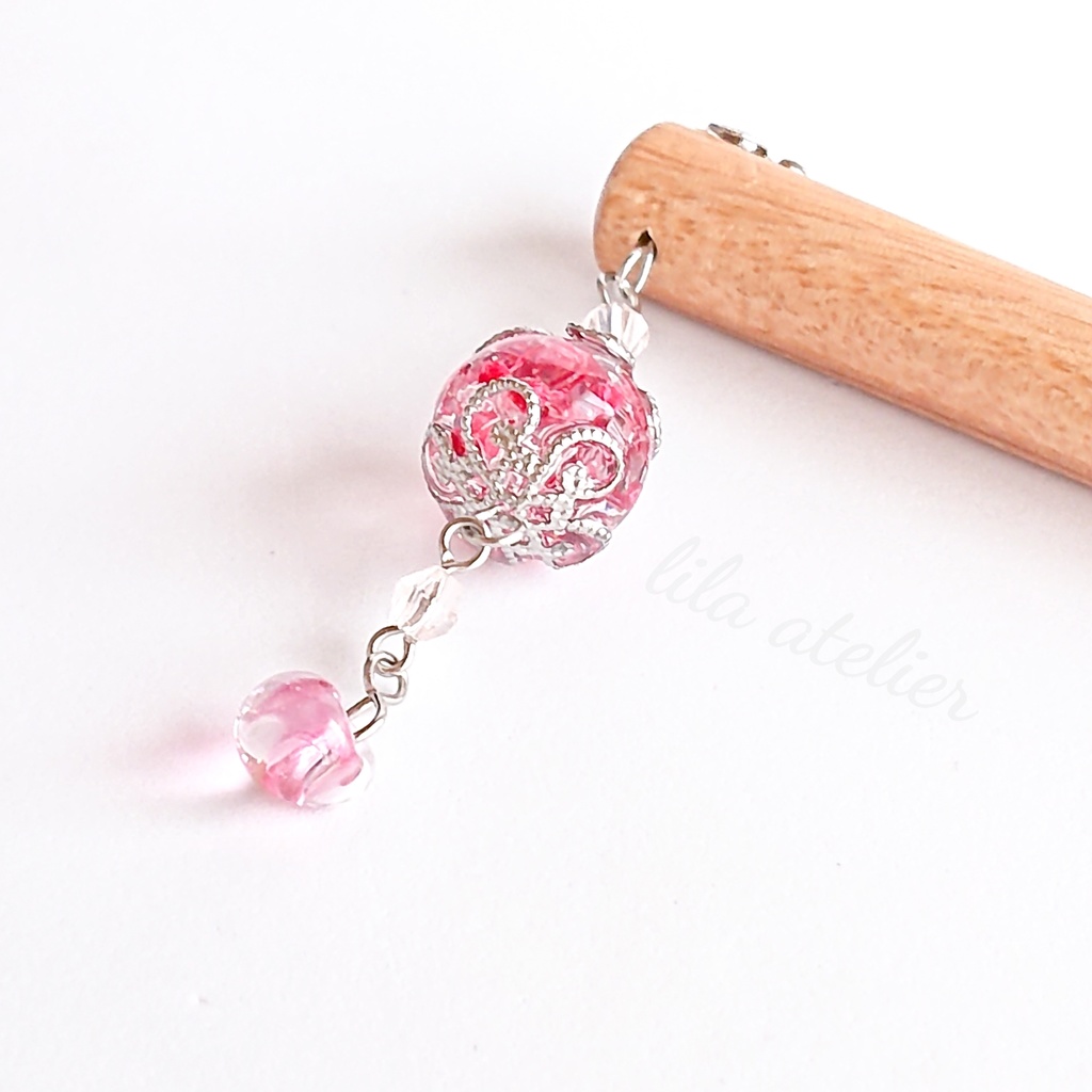 かすみ珠【紅】木製かんざし(金属アレルギー対応)