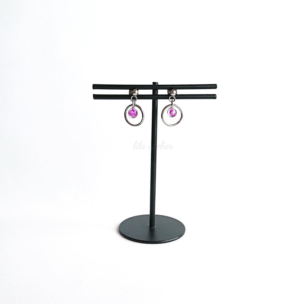 かすみ粒圓【紫】ピアス/イヤリング(金属アレルギー対応)