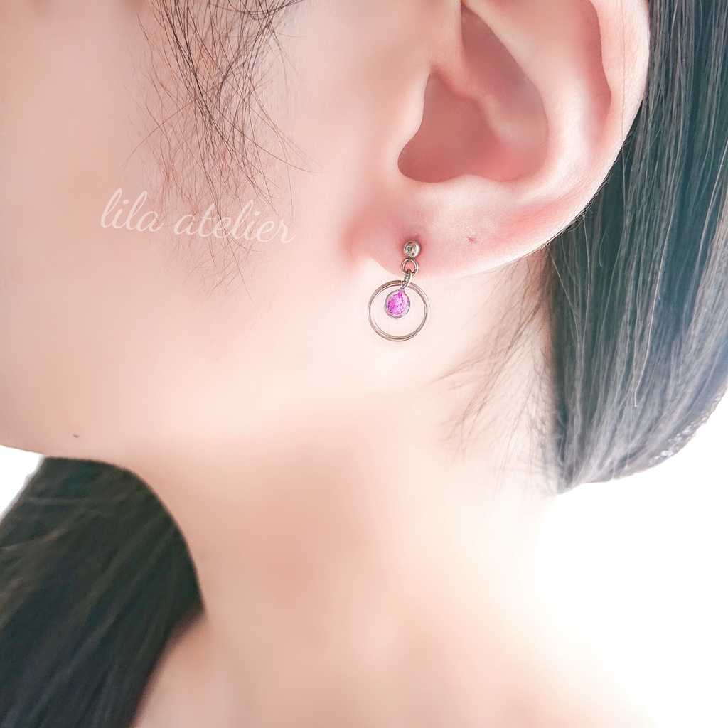 かすみ粒圓【紫】ピアス/イヤリング(金属アレルギー対応)