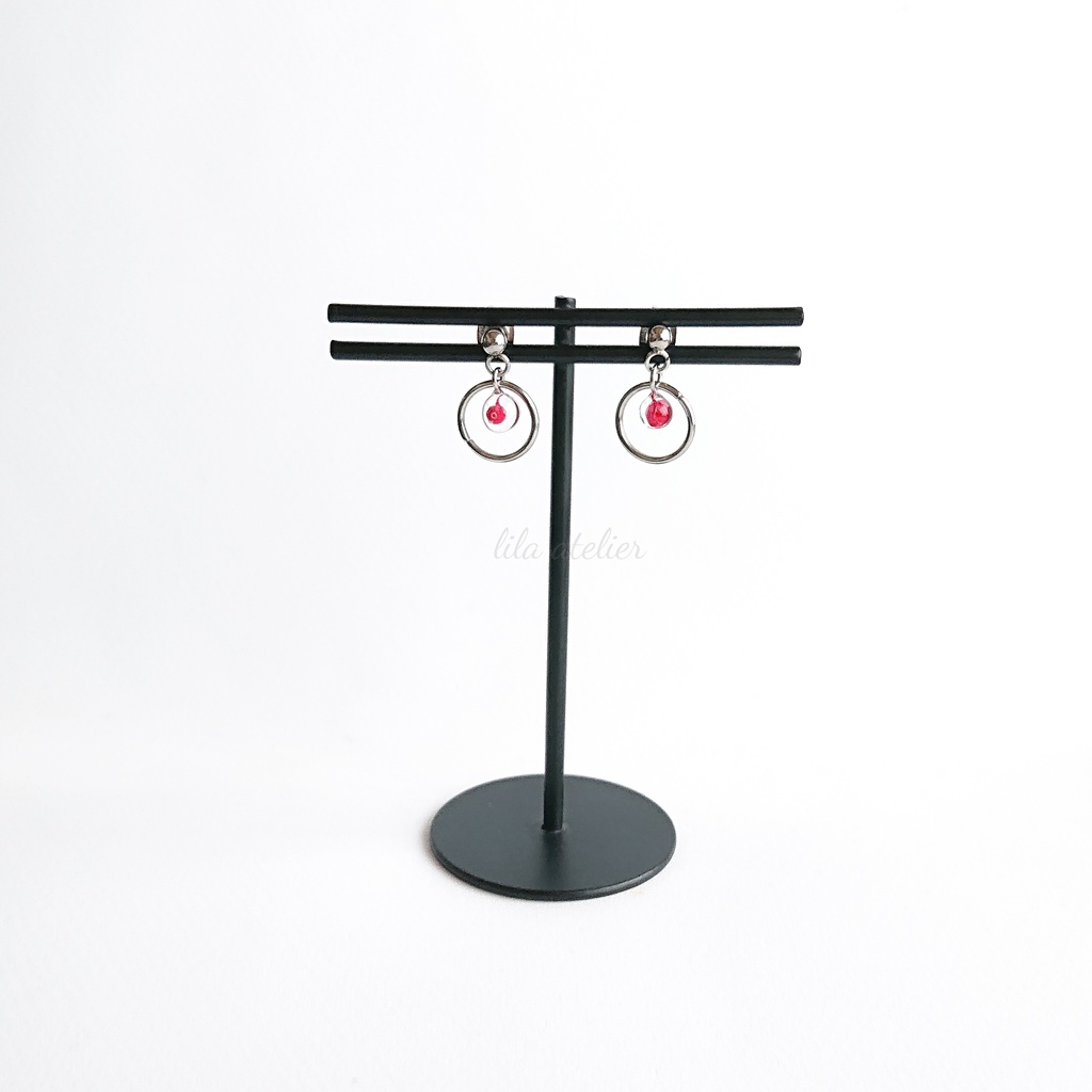 かすみ粒圓【紅】ピアス/イヤリング(金属アレルギー対応)