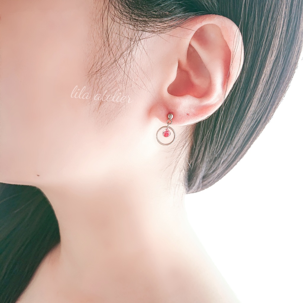 かすみ粒圓【紅】ピアス/イヤリング(金属アレルギー対応)