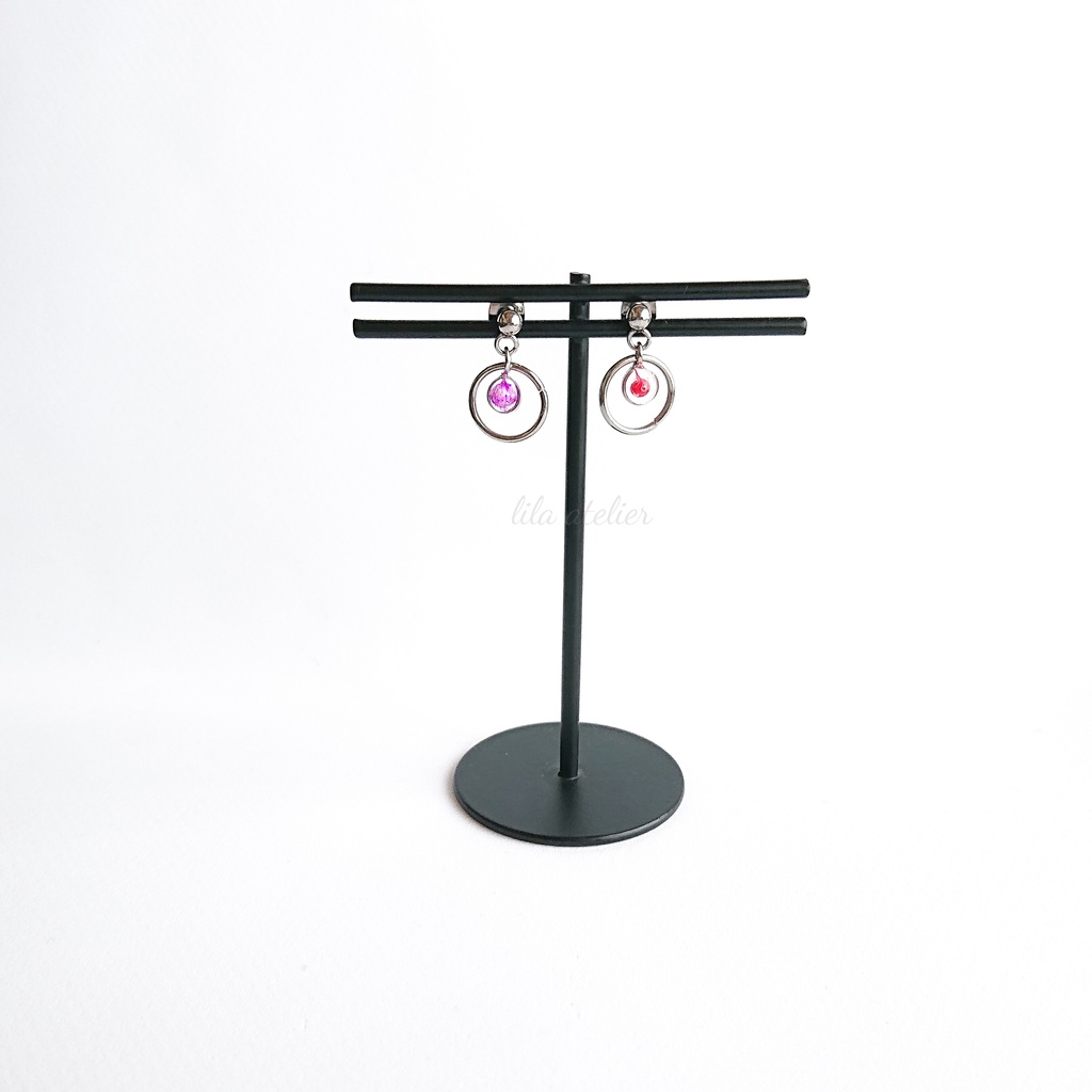 かすみ粒圓【紅】ピアス/イヤリング(金属アレルギー対応)