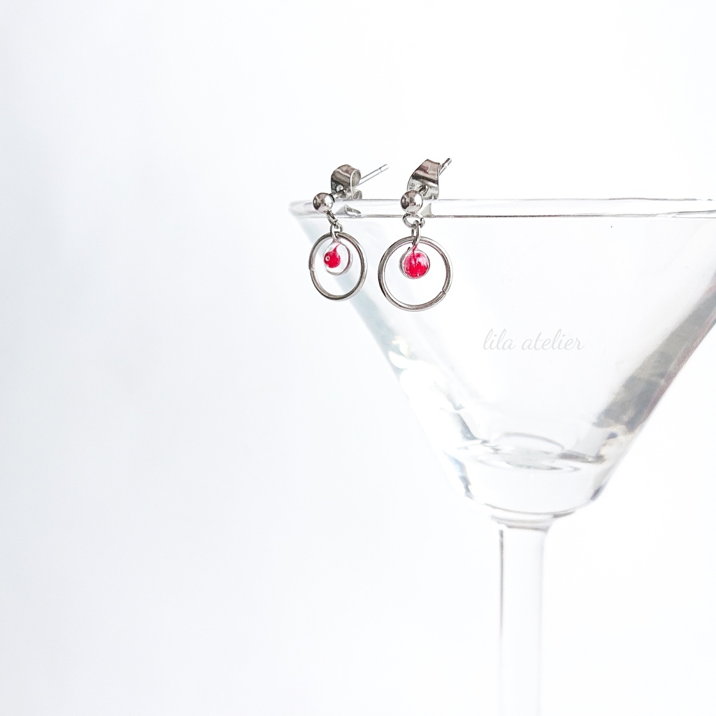かすみ粒圓【紅】ピアス/イヤリング(金属アレルギー対応)