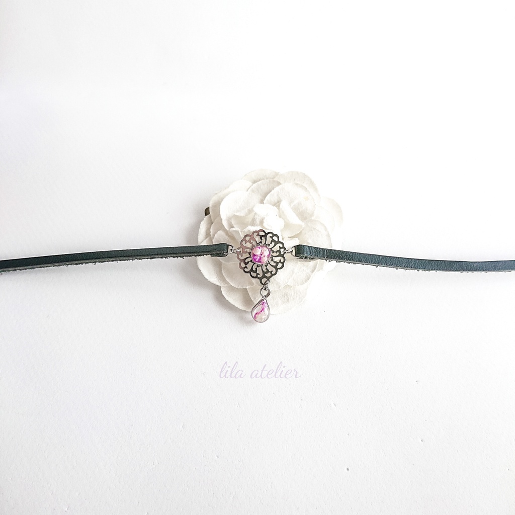 かすみ蔦葛【紫】チョーカー(金属アレルギー対応)