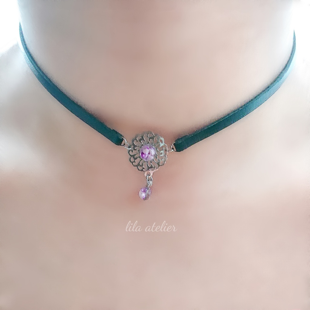 かすみ蔦葛【紫】チョーカー(金属アレルギー対応)