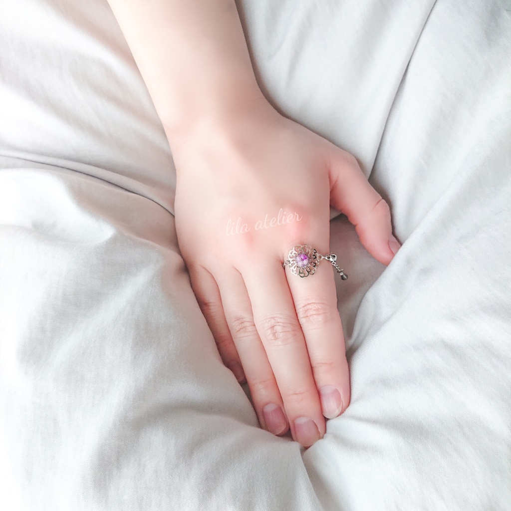 かすみ蔦葛【紫】チェーンリング(金属アレルギー対応)