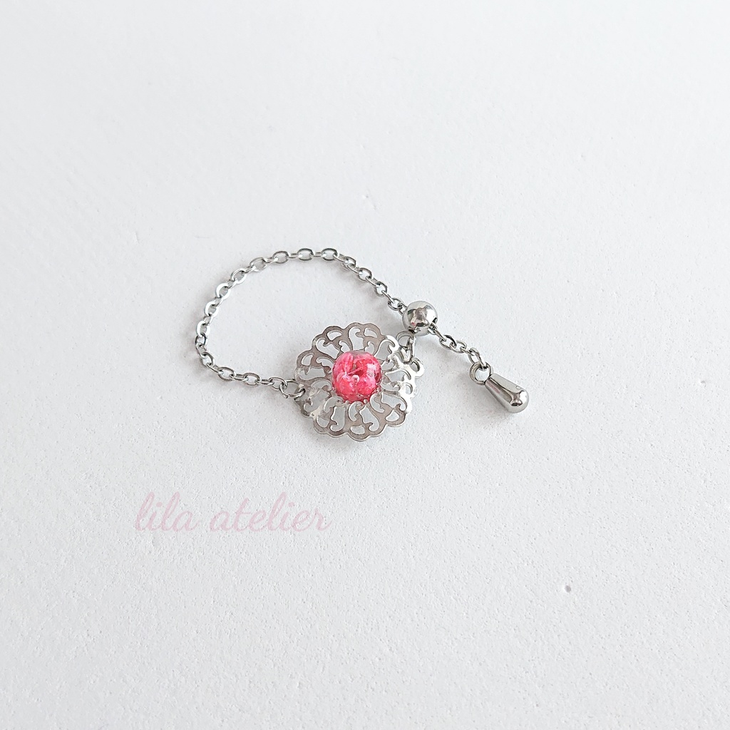 かすみ蔦葛【紅】チェーンリング(金属アレルギー対応)