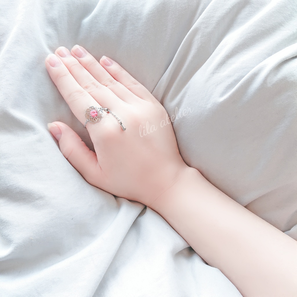 かすみ蔦葛【紅】チェーンリング(金属アレルギー対応)