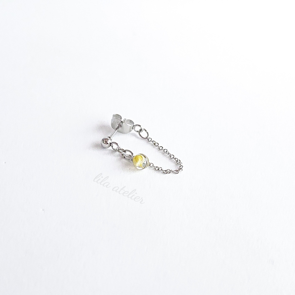 《片耳用》かすみ粒【翠】チェーンピアス(金属アレルギー対応)