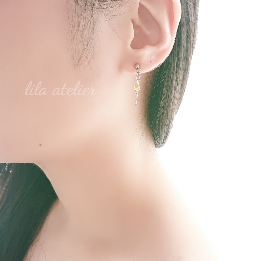 《片耳用》かすみ粒【翠】チェーンピアス(金属アレルギー対応)