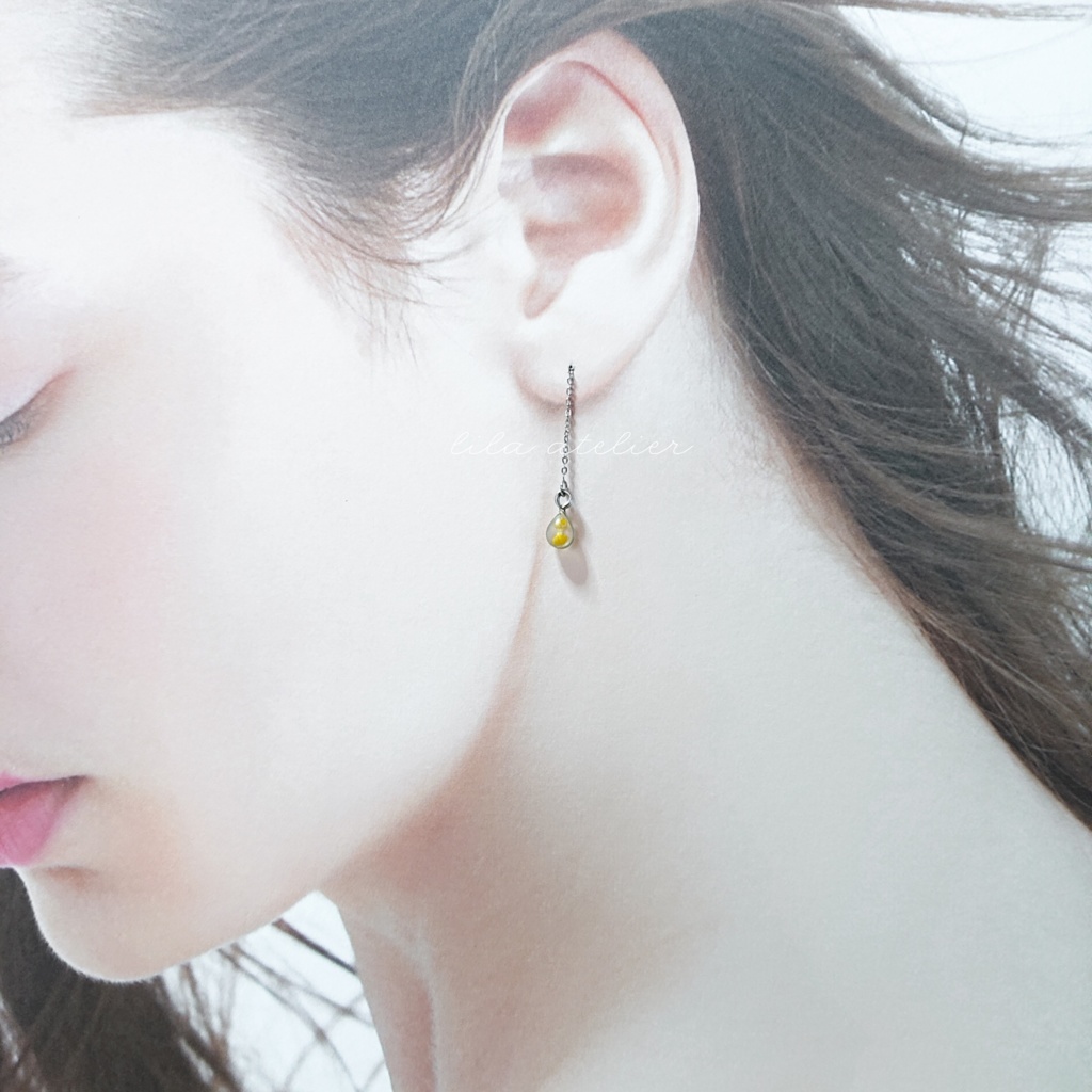 《片耳用》かすみ雫【翠】アメリカンピアス(金属アレルギー対応)