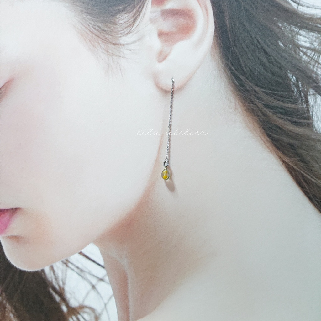 《片耳用》かすみ雫【翠】アメリカンピアス(金属アレルギー対応)