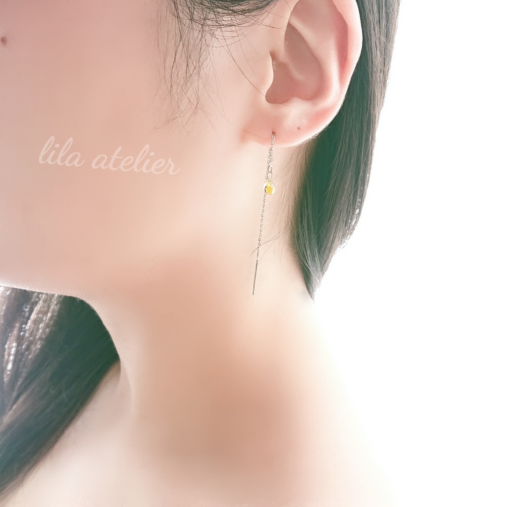 《片耳用》かすみ雫【翠】アメリカンピアス(金属アレルギー対応)