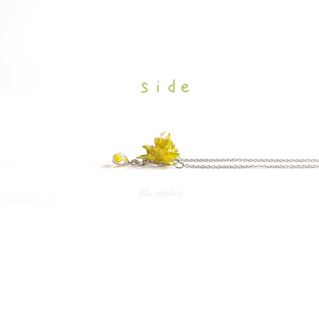 かすみ雫【翠】とミニコーンフラワー ネックレス(金属アレルギー対応)