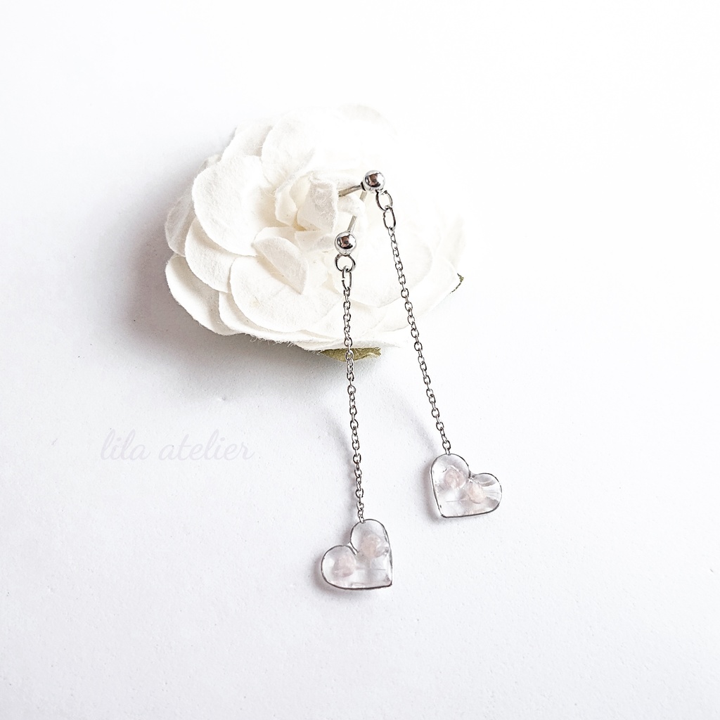 かすみはーと【紫】ピアス／イヤリング（金属アレルギー対応）