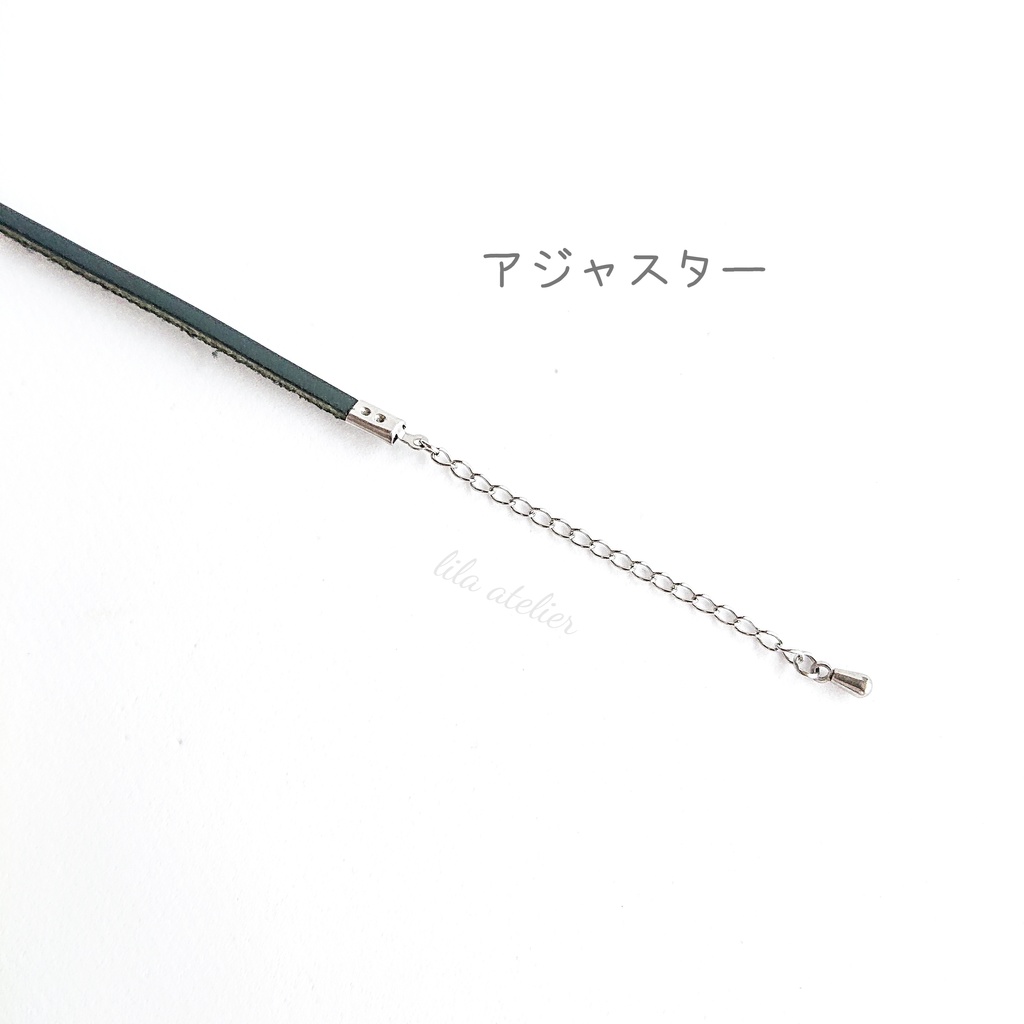 かすみ小花【紫】革チョーカー(金属アレルギー対応)