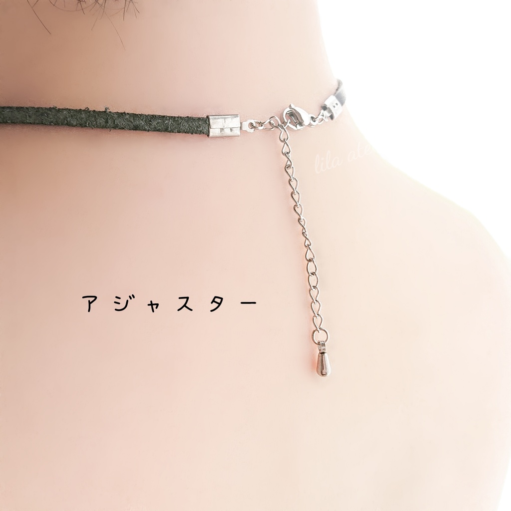 かすみ小花【紅】革チョーカー(金属アレルギー対応)