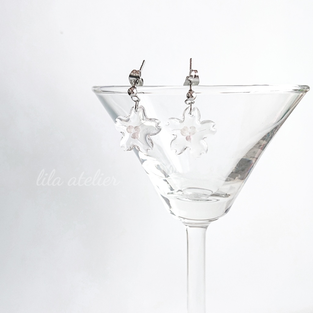 透明かすみ桜【紫】ピアス／イヤリング（金属アレルギー対応）