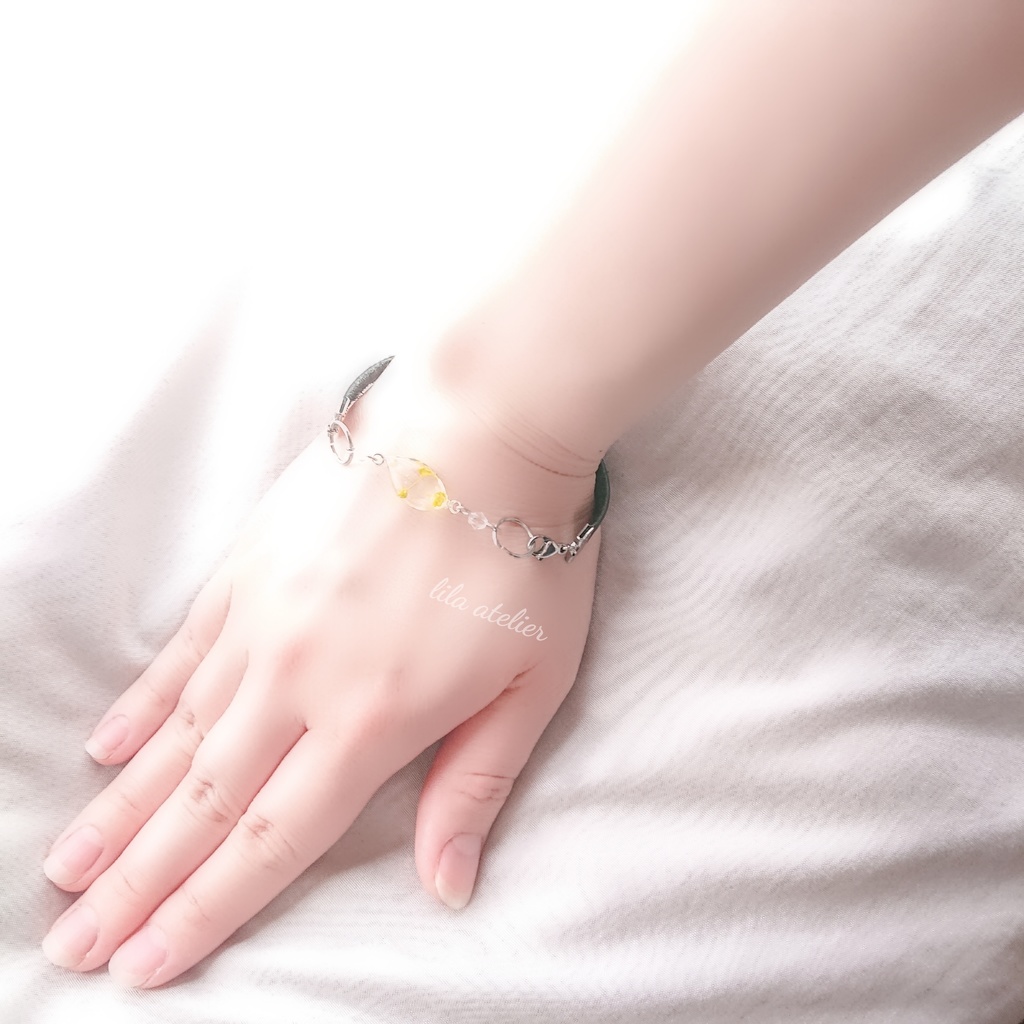 かすみ葉【翠】ブレスレット(金属アレルギー対応)