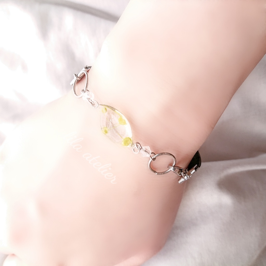 かすみ葉【翠】ブレスレット(金属アレルギー対応)