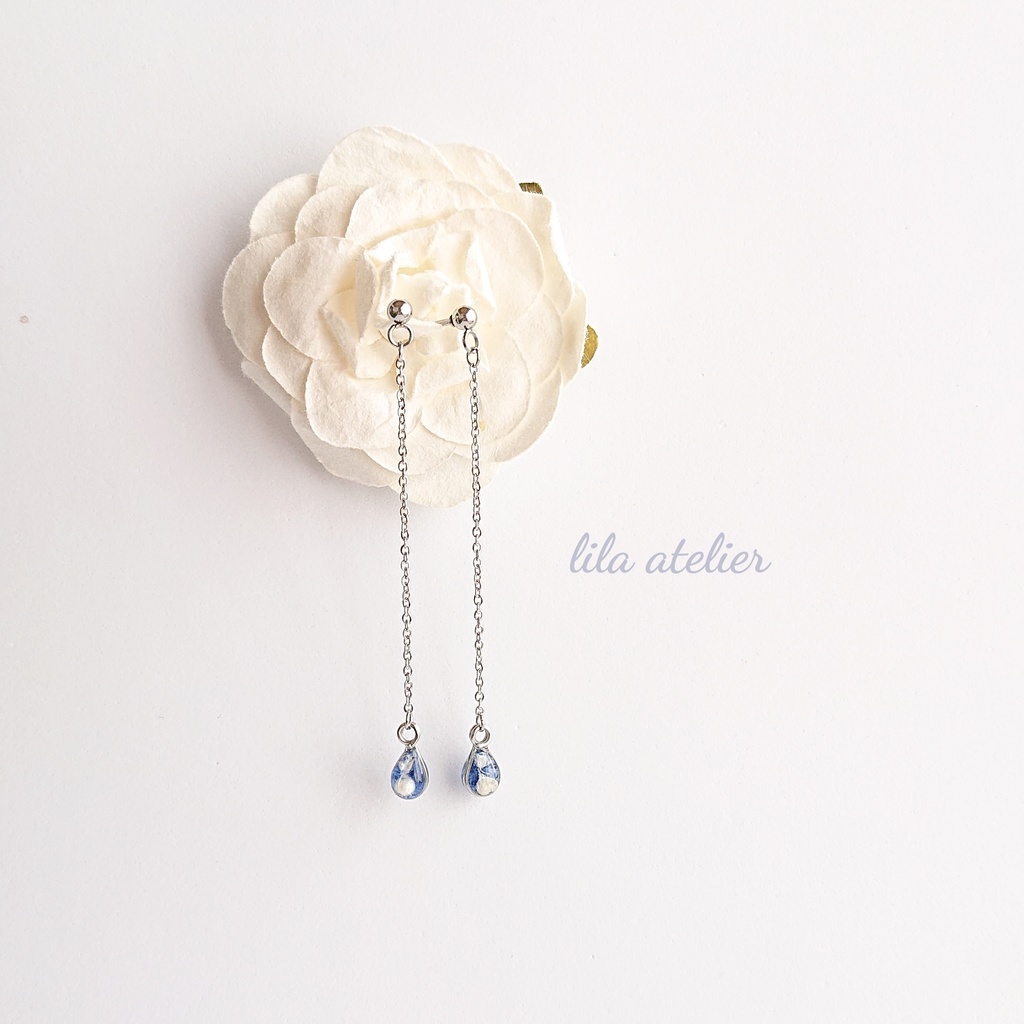 かすみ雫【夜空】ロングチェーンピアス／イヤリング（金属アレルギー対応）
