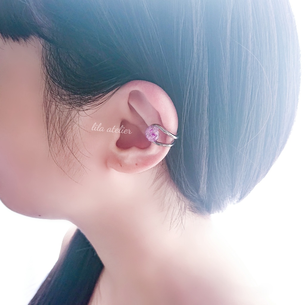 《片耳用》かすみ水中花【紫】イヤーカフ(金属アレルギー対応)