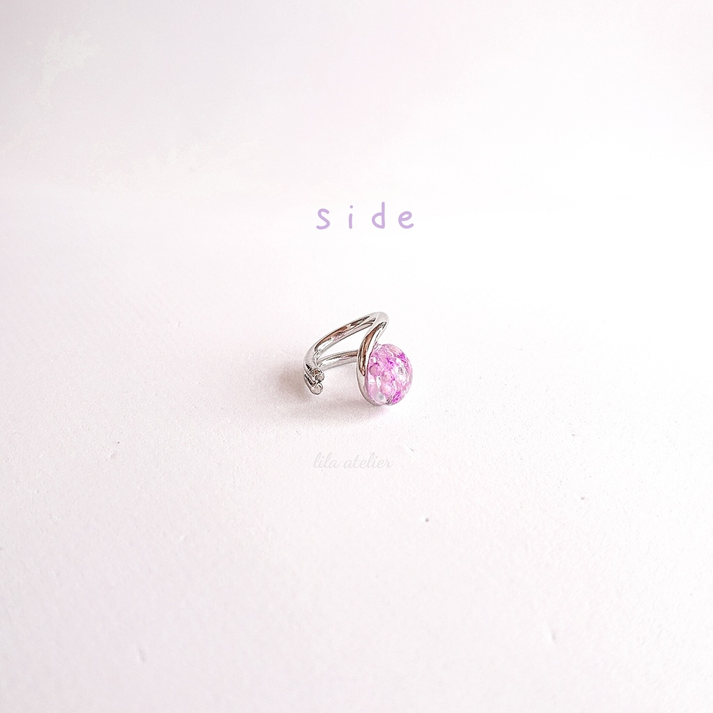 《片耳用》かすみ水中花【紫】イヤーカフ(金属アレルギー対応)