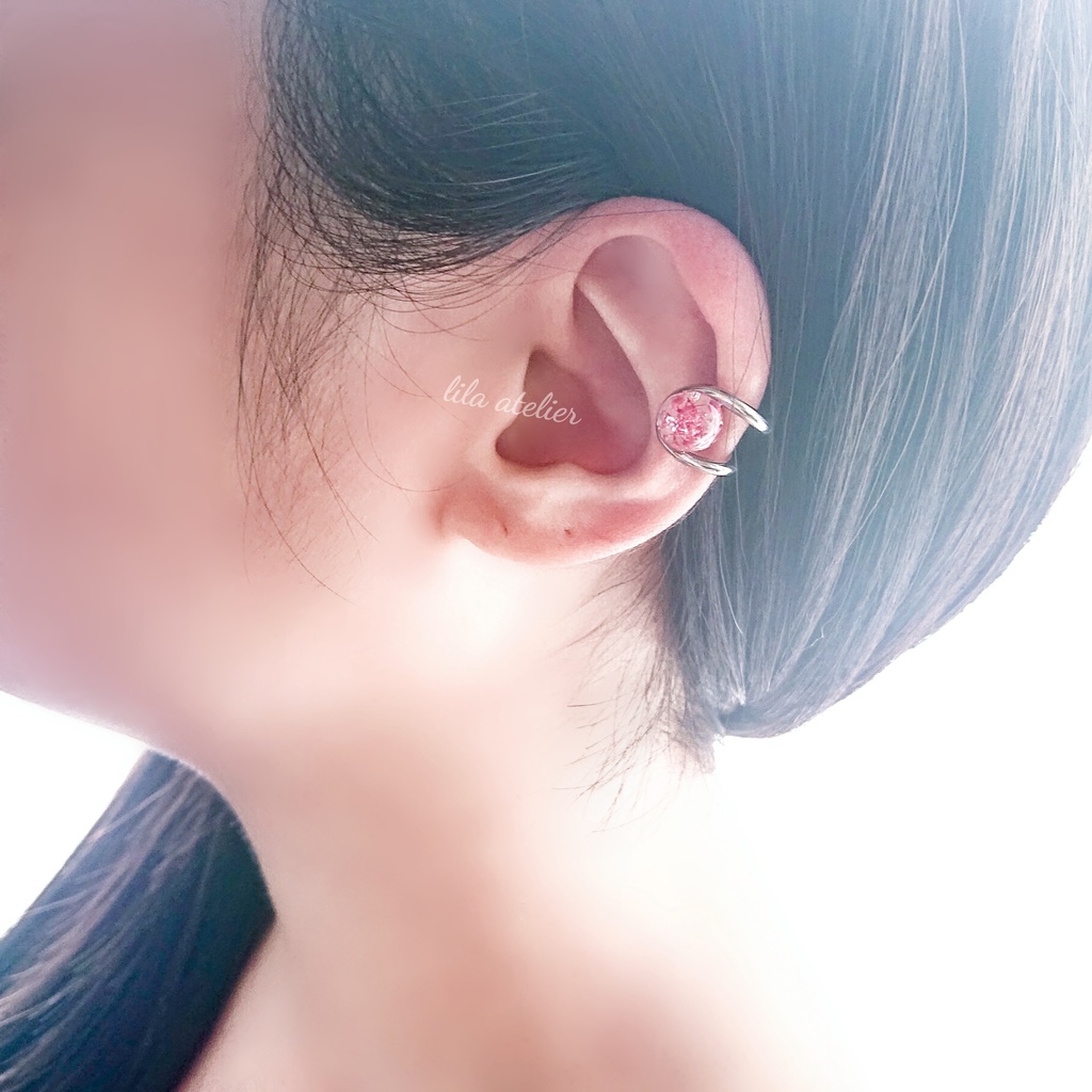 《片耳用》かすみ水中花【紅】イヤーカフ(金属アレルギー対応)