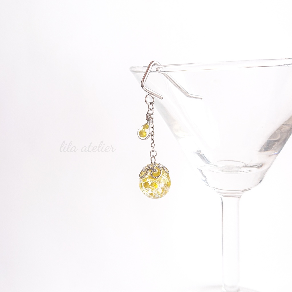 かすみ珠と雫【翠】ポニーフック(金属アレルギー対応)