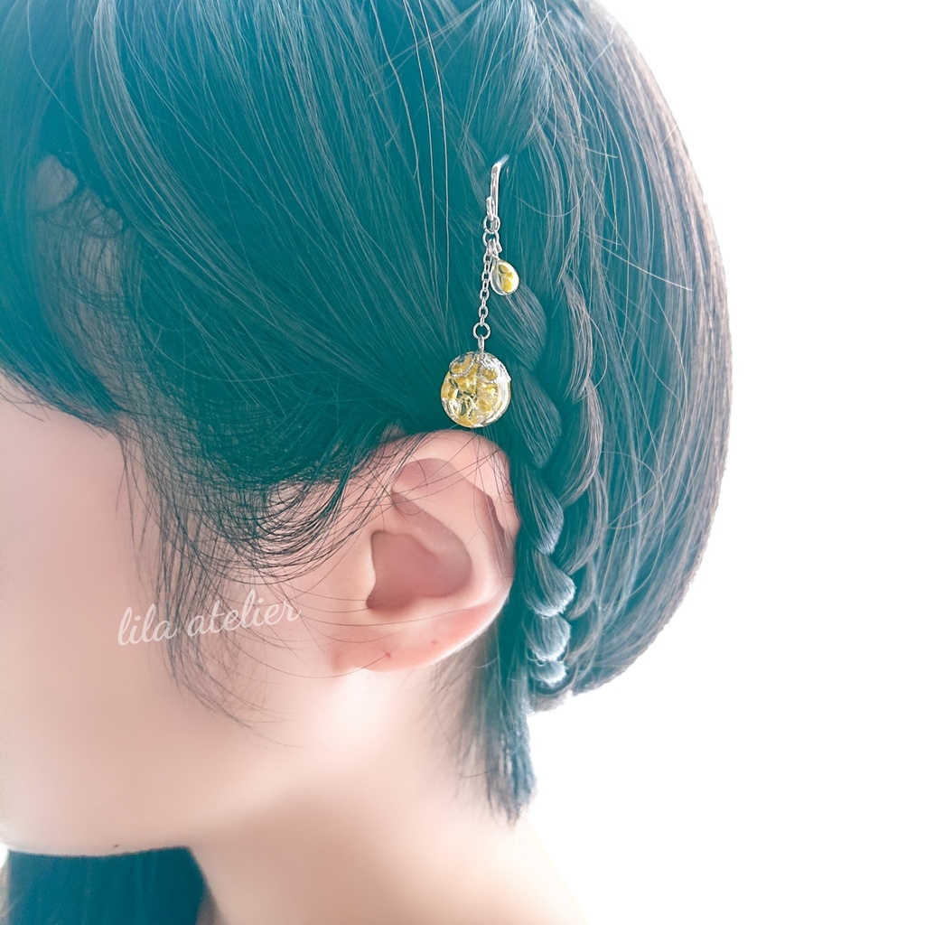 かすみ珠と雫【翠】ポニーフック(金属アレルギー対応)