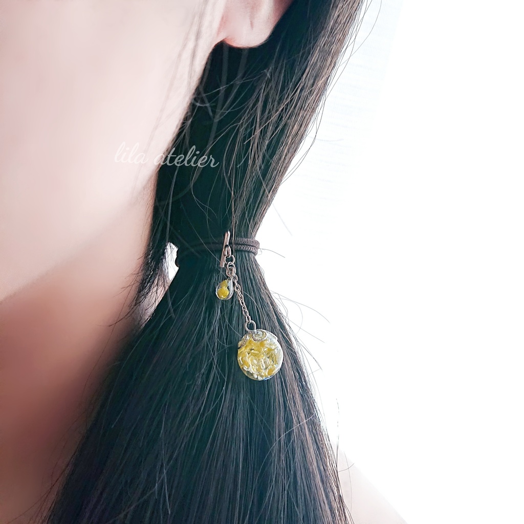 かすみ珠と雫【翠】ポニーフック(金属アレルギー対応)