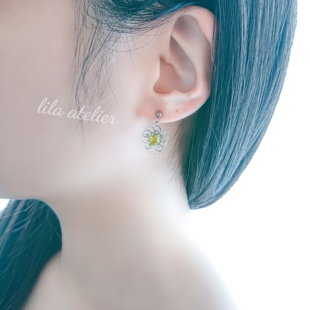 かすみ銀花【翠】揺れるピアス/イヤリング(金属アレルギー対応)