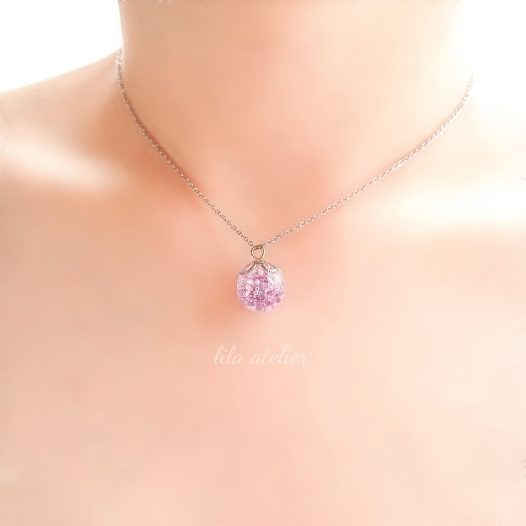 星花【紫】ペンダント(金属アレルギー対応)