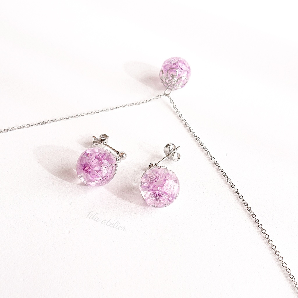 星花【紫】ペンダント(金属アレルギー対応)