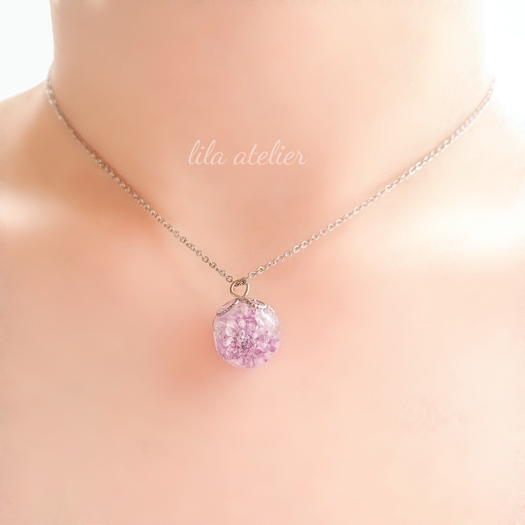 星花【紫】ペンダント(金属アレルギー対応)