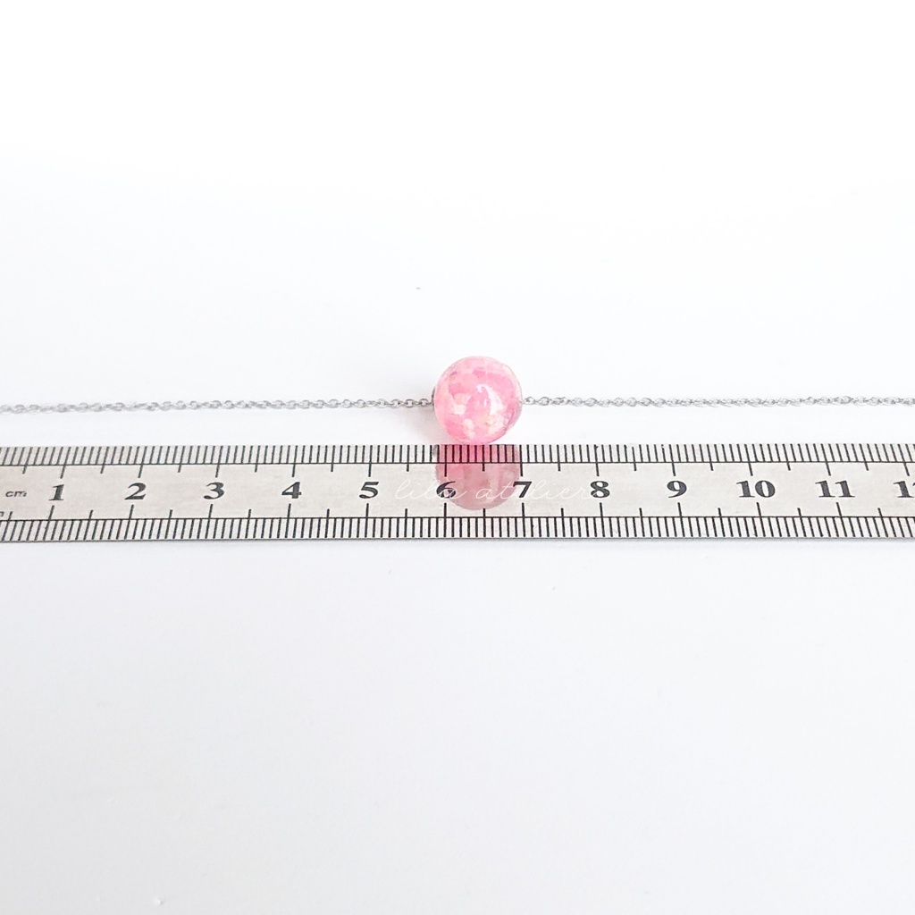 かすみ珠【桃】ペンダント(金属アレルギー対応)