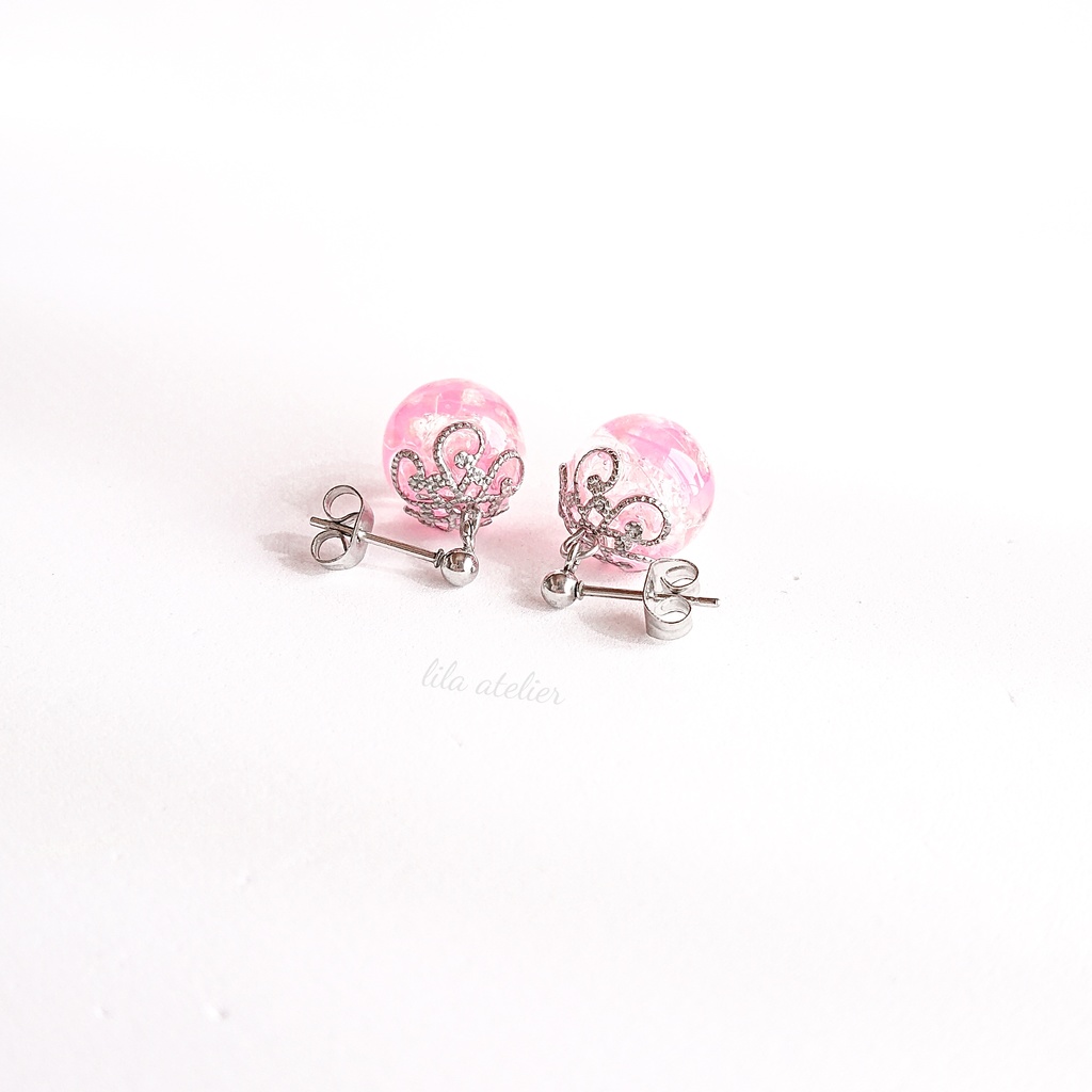 かすみ珠【桃】ピアス/イヤリング(金属アレルギー対応)