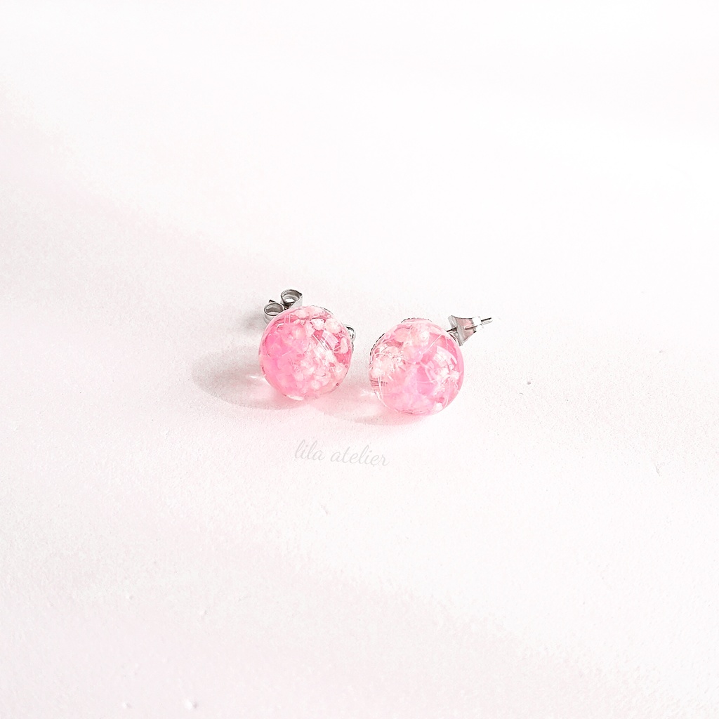 かすみ珠【桃】ピアス/イヤリング(金属アレルギー対応)