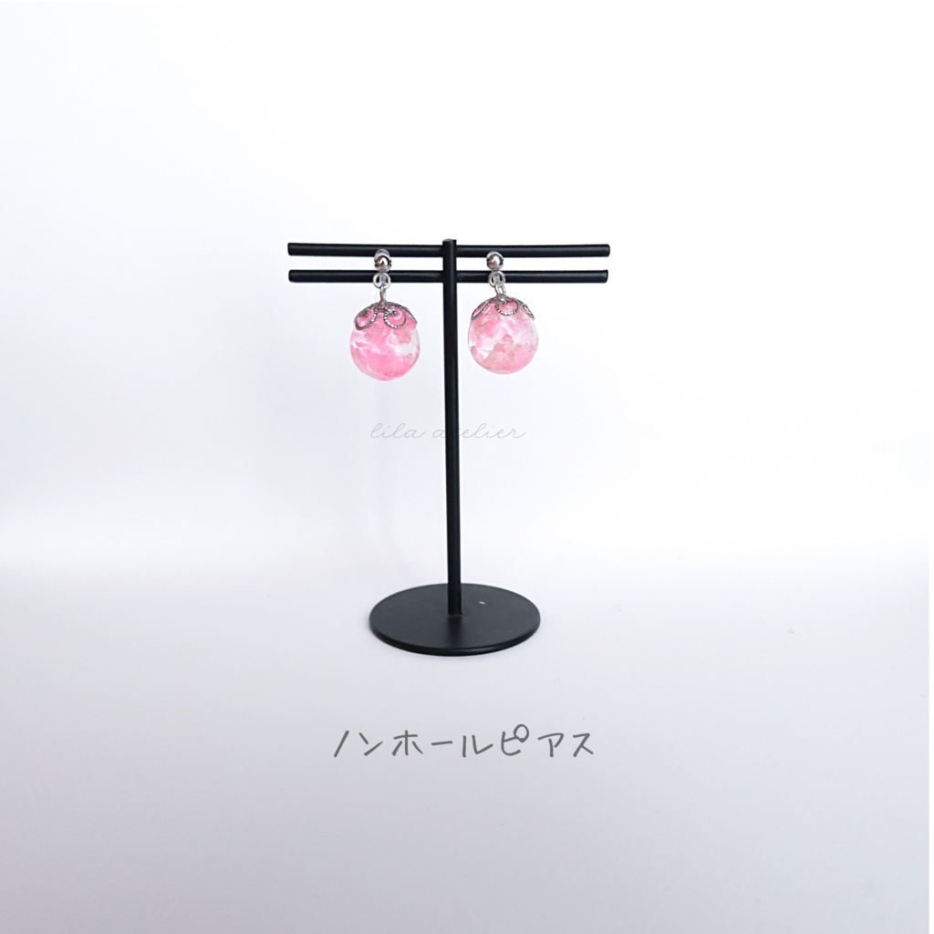 かすみ珠【桃】ピアス/イヤリング(金属アレルギー対応)
