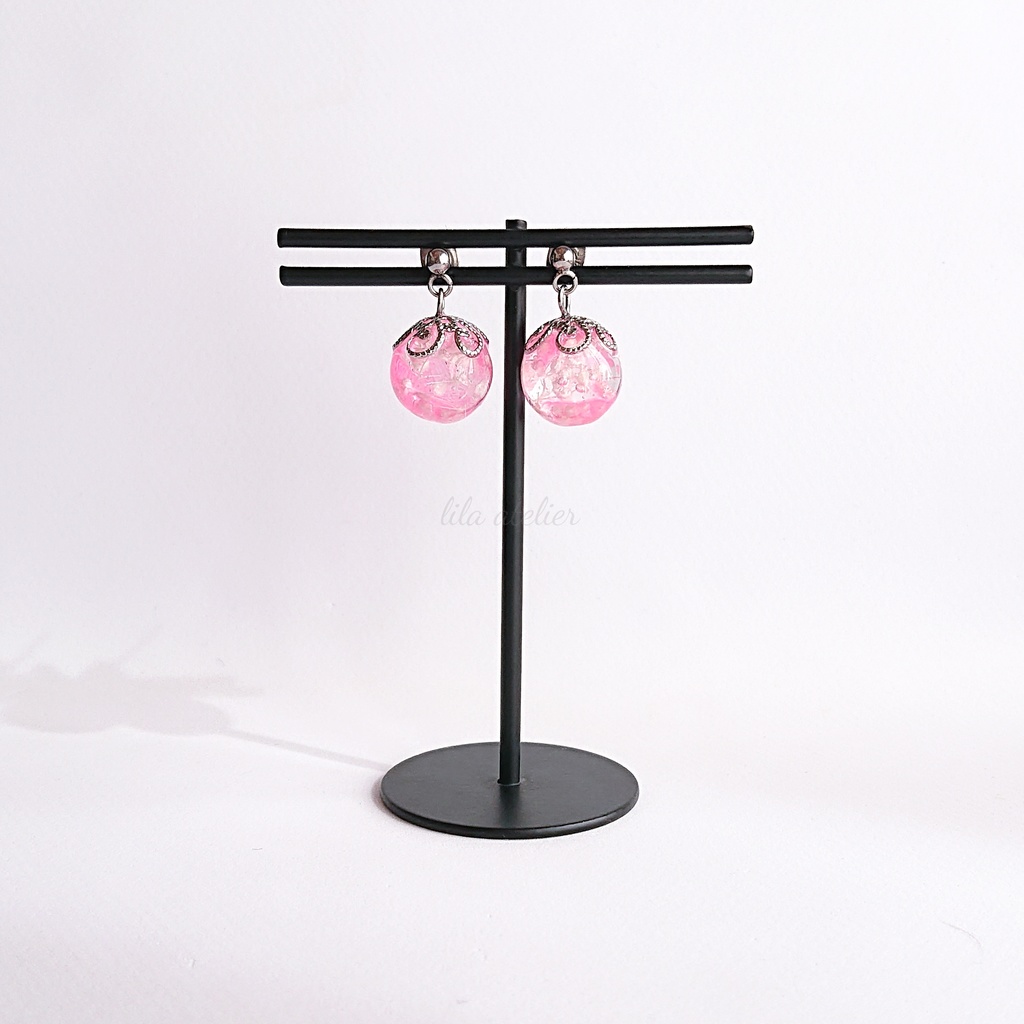 かすみ珠【桃】ピアス/イヤリング(金属アレルギー対応)