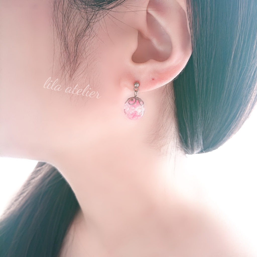 かすみ珠【桃】ピアス/イヤリング(金属アレルギー対応)