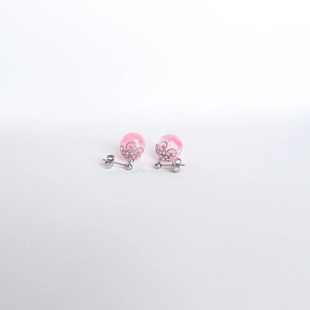 かすみ珠【桃】ピアス/イヤリング(金属アレルギー対応)